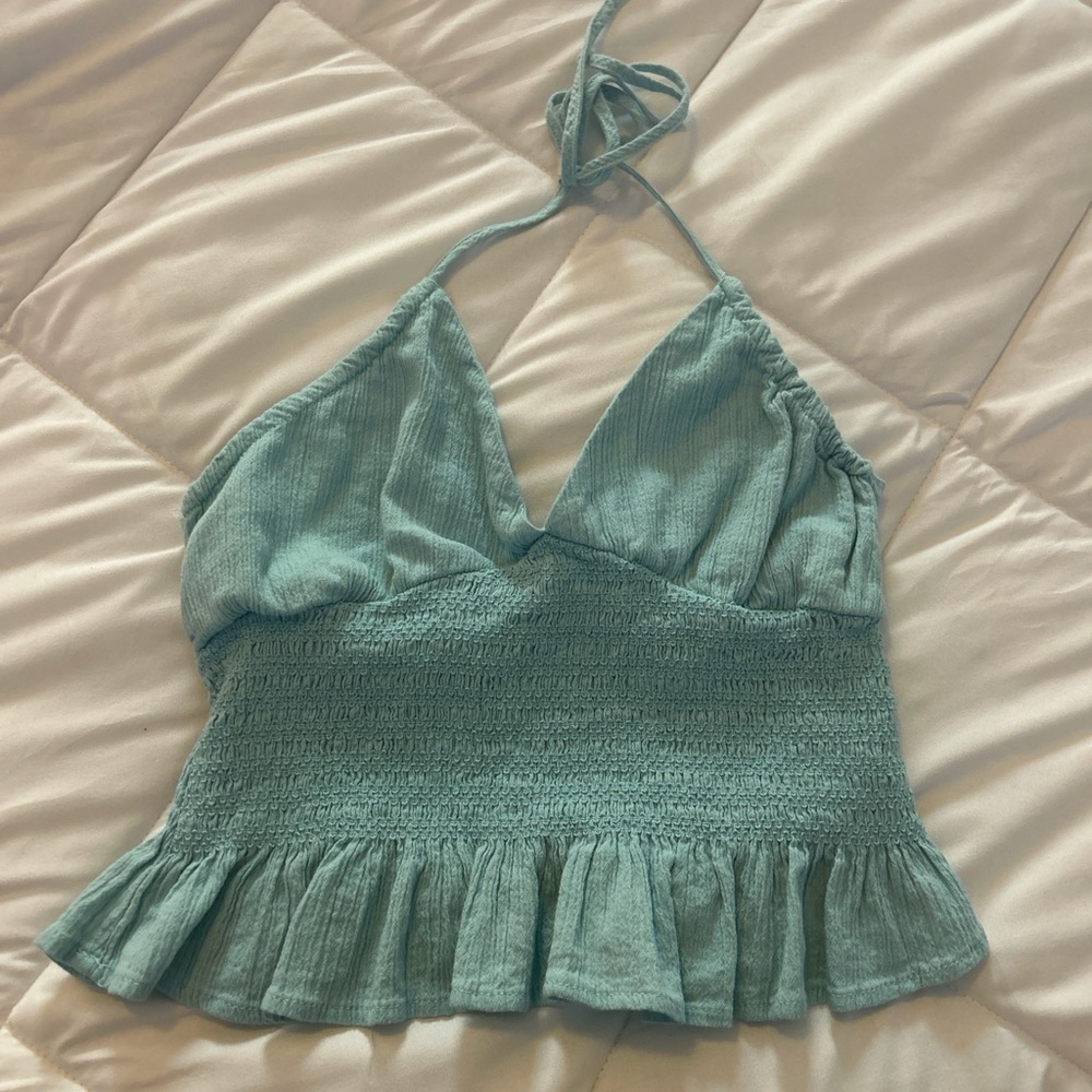 La Hearts Light Blue Smocked Top